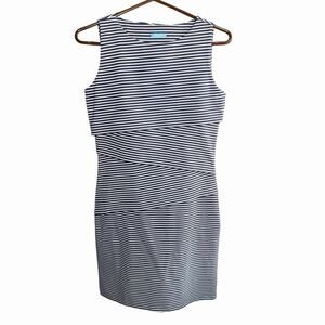 J.MCLAUGHLIN Navy Blue Striped Tiered Sheath Nichola Dress M Coastal Preppy Prep